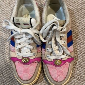 Gucci Pink and Blue Patterned Sneakers